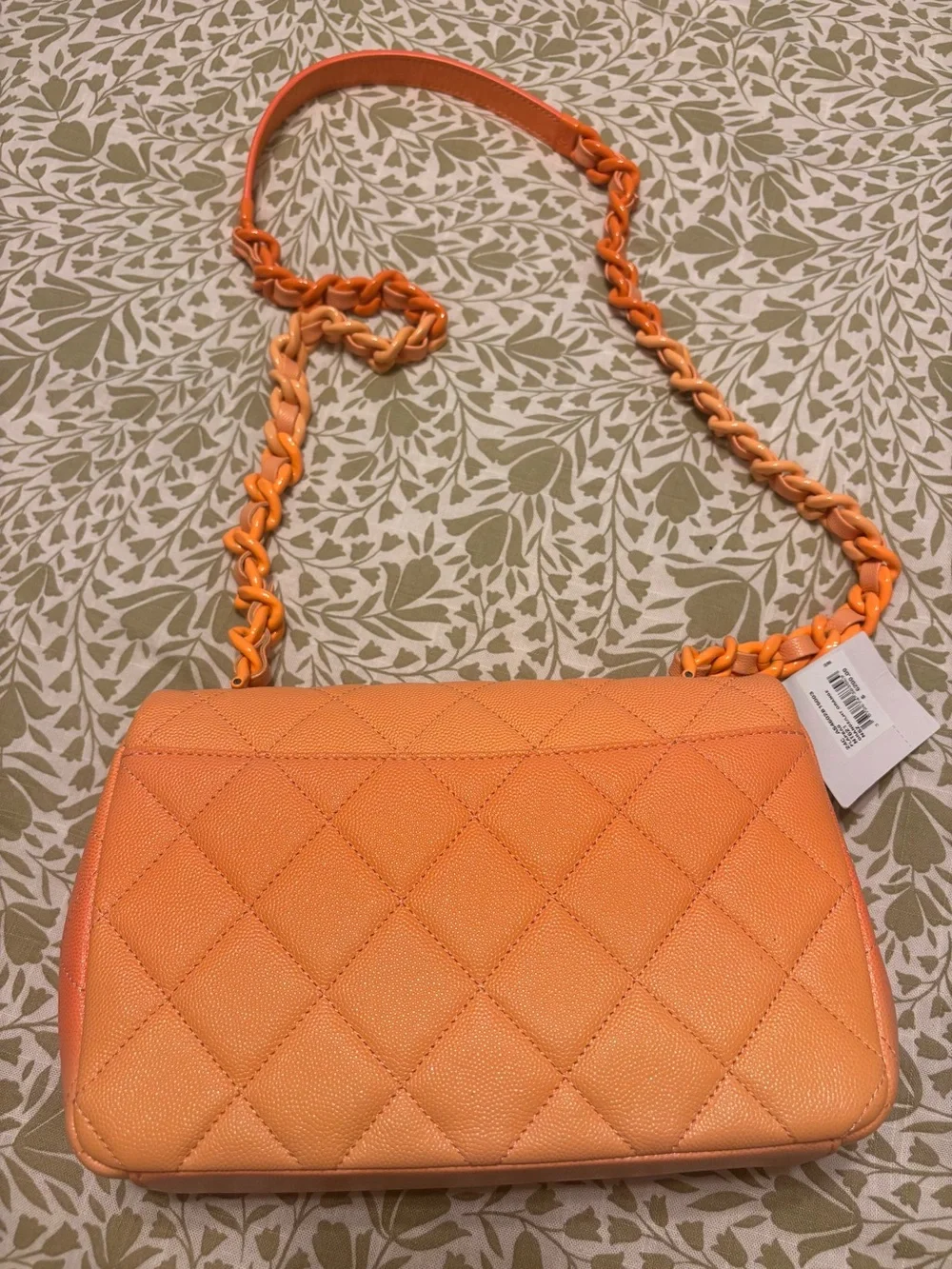 CHANEL Orange Quilted Shoulder Bag with Chain and CC Logo